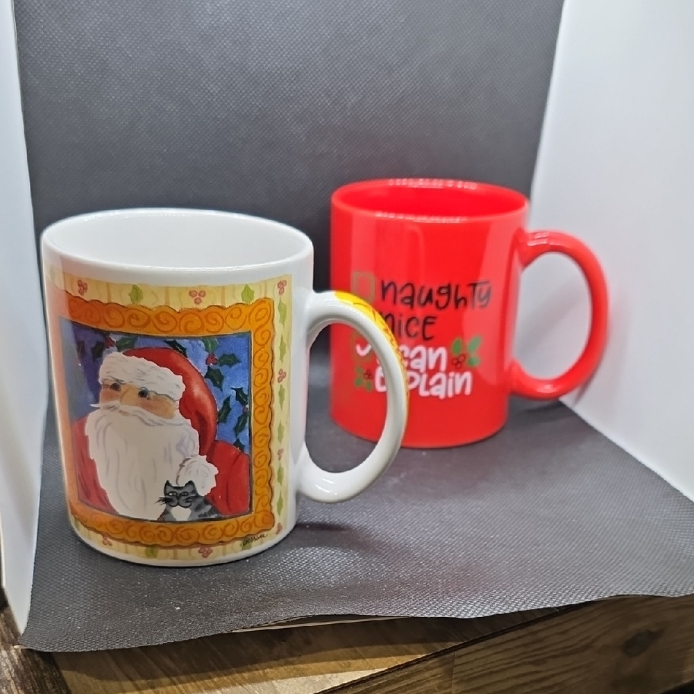 Festive Santa and Red Holiday Mug Set